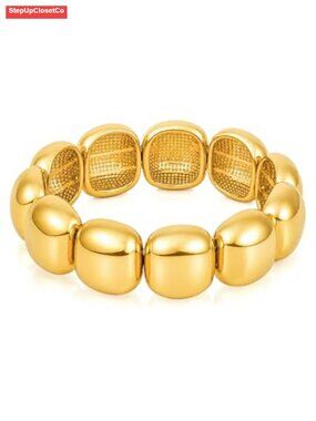 Chunky Beads Stretch Bracelet for Women, 14K Gold Plated Non Tarnish Waterproof